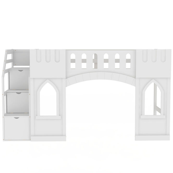 Merax Loft Bed with Storage Staircase and Window
