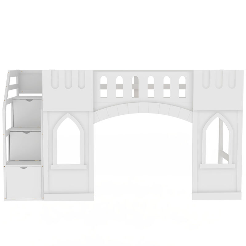 Merax Loft Bed with Storage Staircase and Window