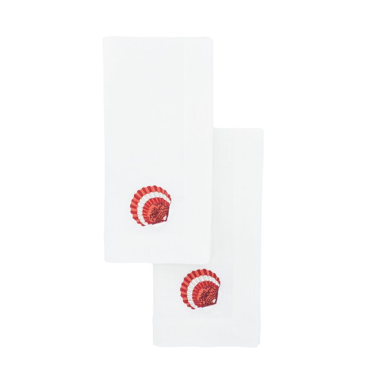 Linen Napkins With Red Shells, Set of 4