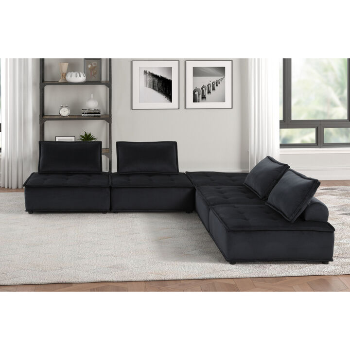 Anna Black Velvet 5 Piece Sectional Sofa