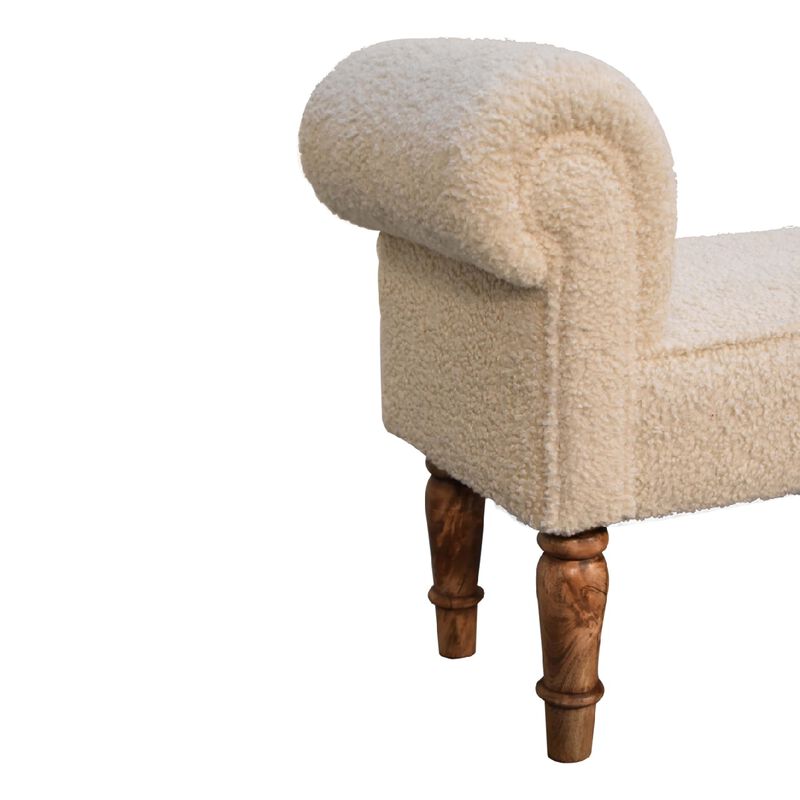 Upholstery Solid Wood Boucle Cream Bench