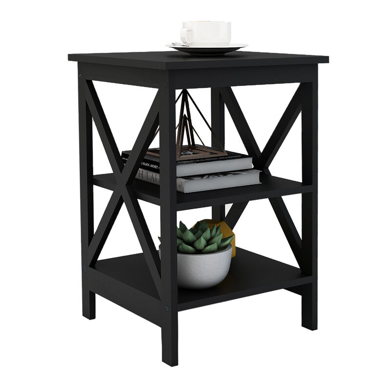 15.75 in. W. Black 24.02 in. H. Rectangle Wood End Table with Shelves