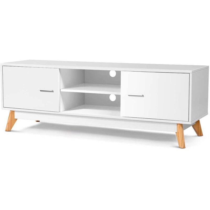 Hivvago Modern 55-inch Solid Wood TV Stand in White Finish and Mid-Century Legs