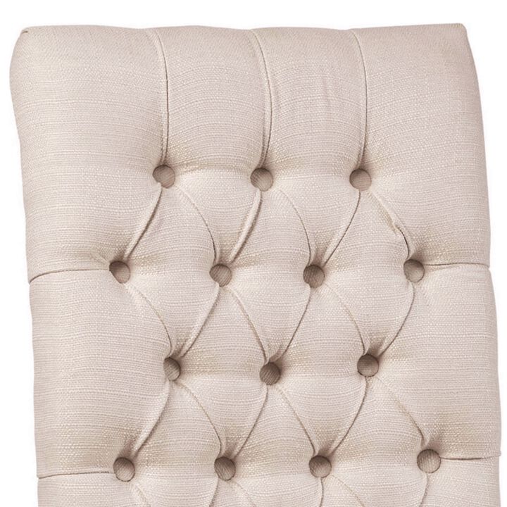 Fabric Dining Chair with Button Tufted Back, Set of 2, Beige - Benzara