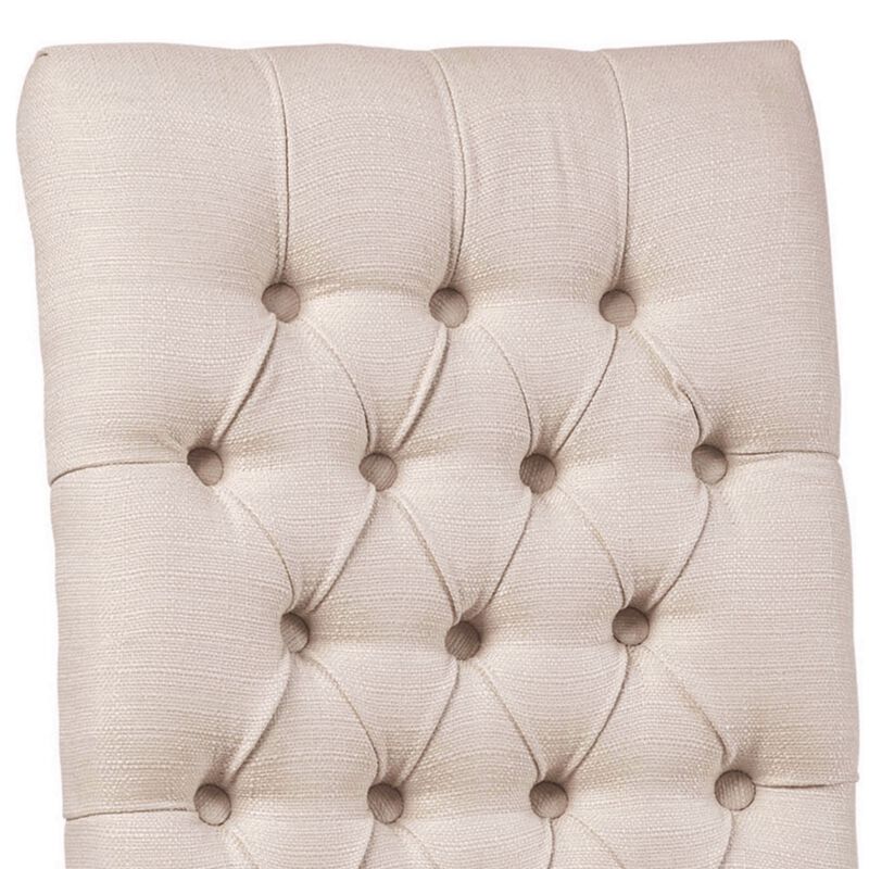 Fabric Dining Chair with Button Tufted Back, Set of 2, Beige - Benzara