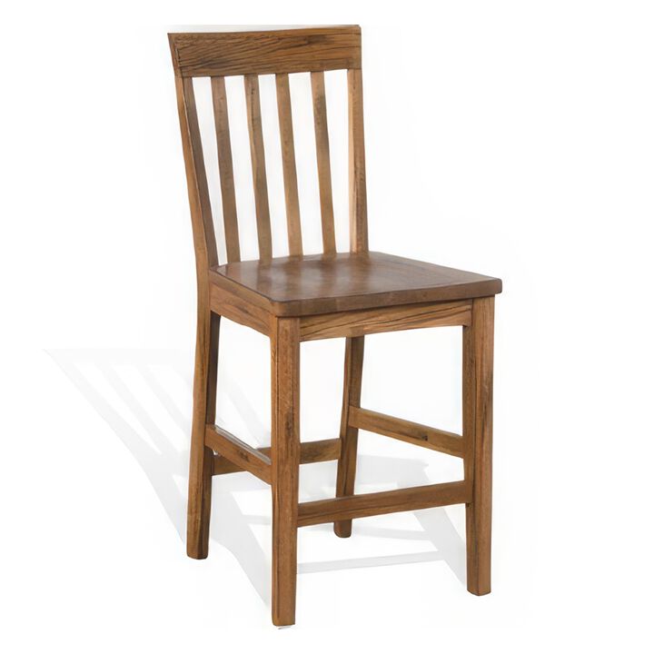 Marv Counter Height Chair Set of 2, Wooden Seat, Oak Brown Wood Finish - Benzara