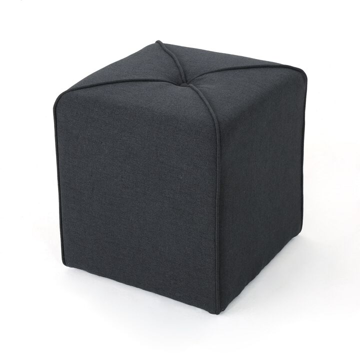 Liasa Footstool Ottoman, Soft Red Fabric, Rubberwood, Square 17 Inch - Benzara