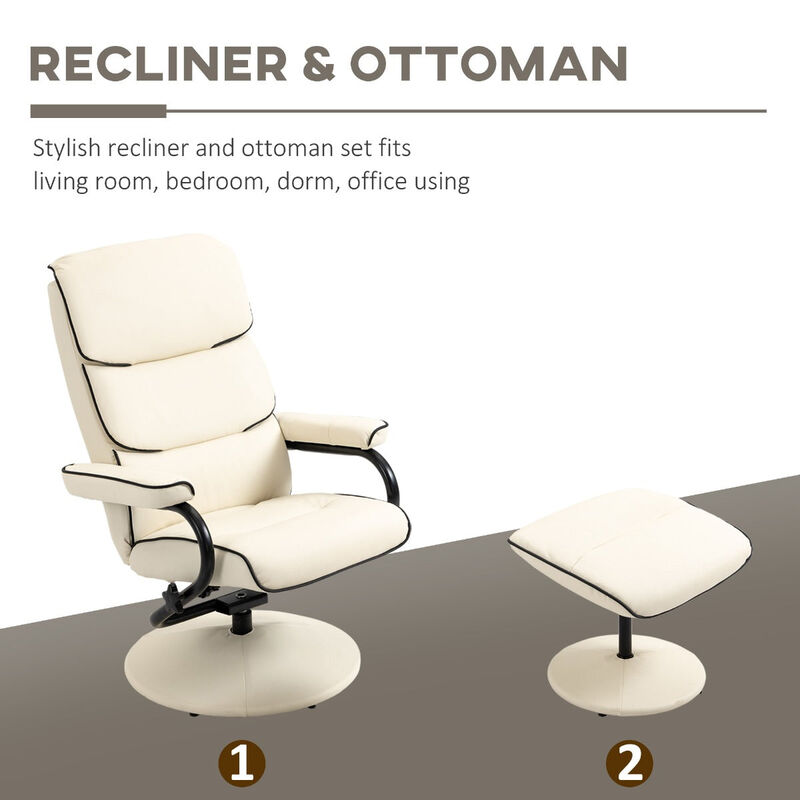 Cream White Lounger: Recliner Chair with Ottoman and Swivel Base