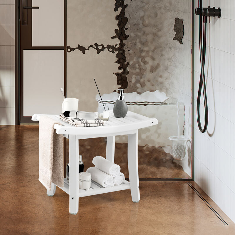 Heavy Duty Waterproof Bath Stool with Curved Seat and Storage Shelf