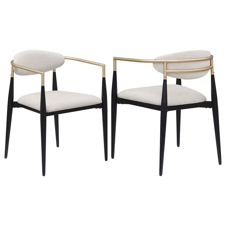 Exis Dining Armchair Set of 2, Modern Beige Fabric, Sleek Black Metal - Benzara