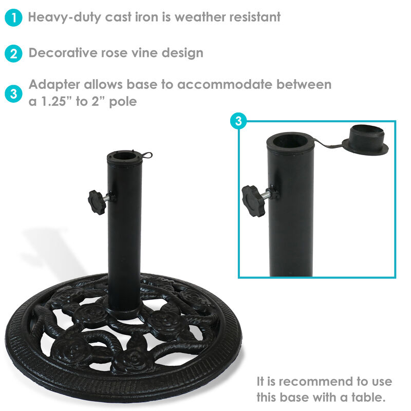 Sunnydaze 16 in Rose Blossom Cast Iron Round Patio Umbrella Base