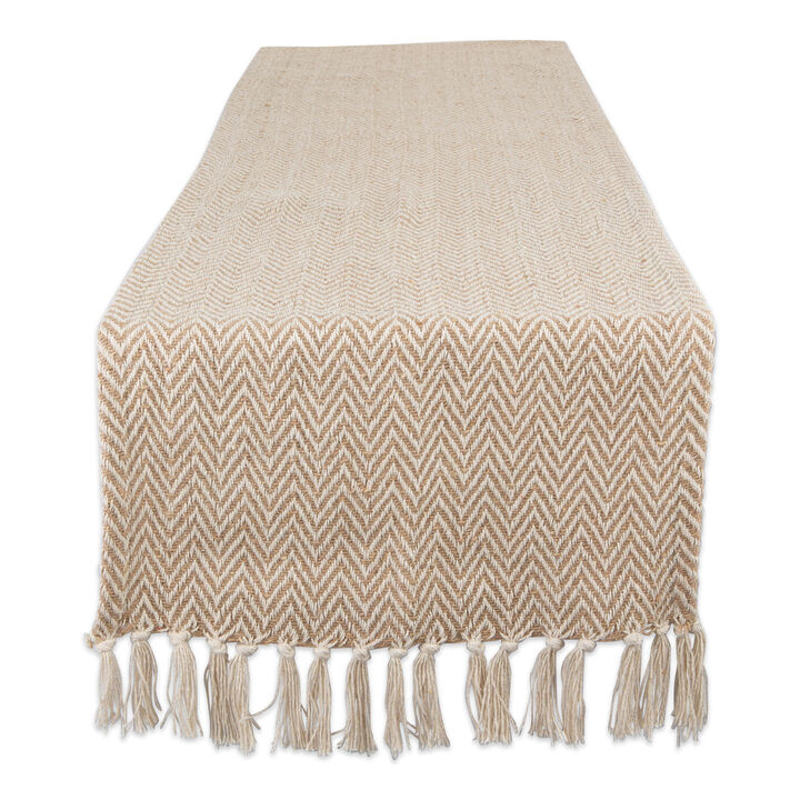72" Beige and White Rectangular Chevron Weaved Table Runner