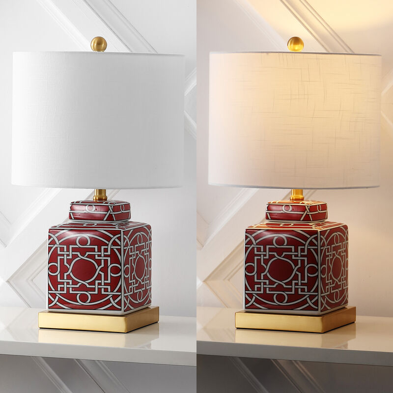 Catherine Modern Transitional Ceramic Metal Square Ginger Jar LED Table Lamp