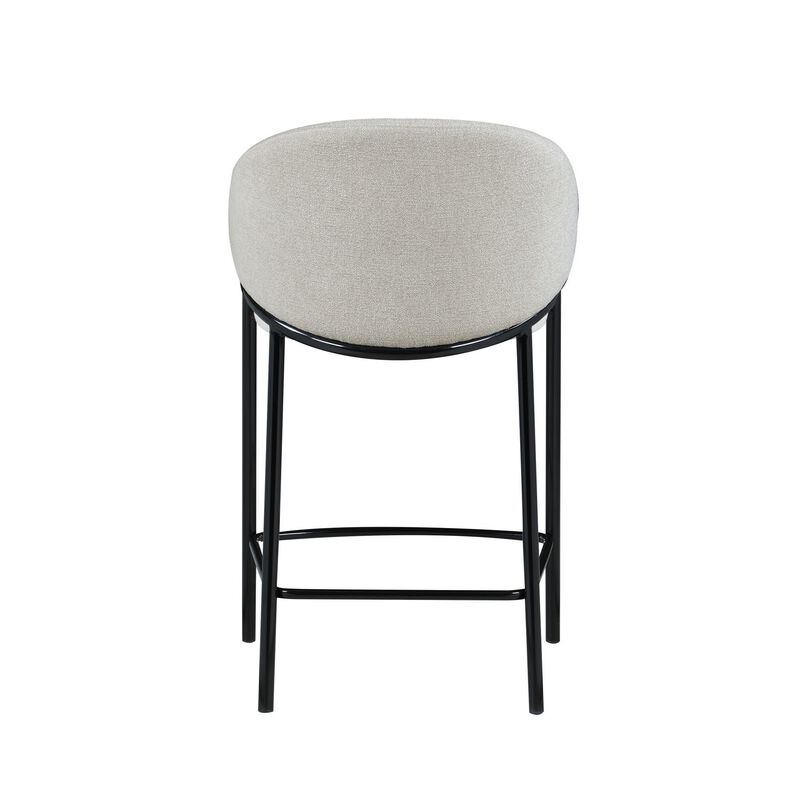 Fil 27 Inch Counter Height Stools, Set of 2, Padded Curved Back, Beige Linen-Benzara