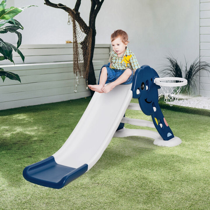 Blue Kiddie Playground: Indoor/Outdoor Slide with Basketball Hoop