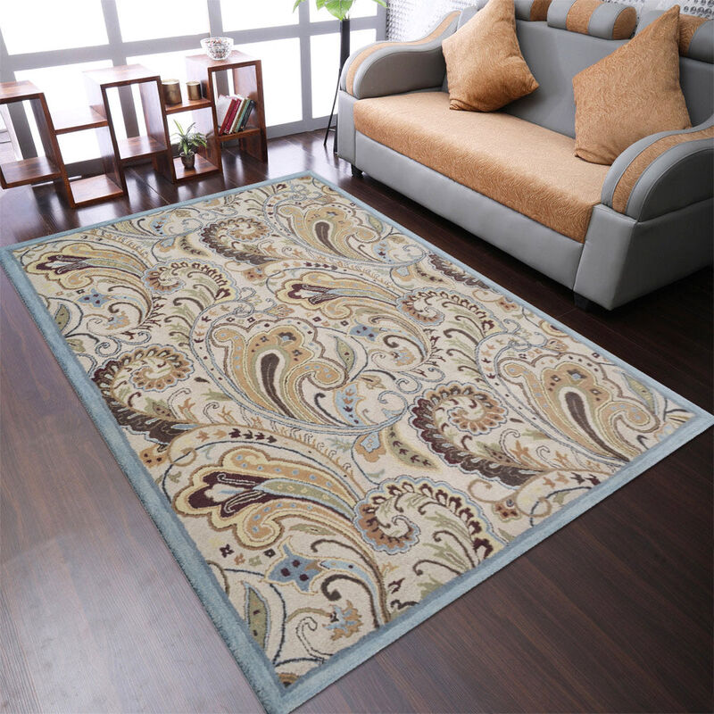 RUGSOTIC CARPETS HAND TUFTED WOOL ECO-FRIENDLY AREA RUGS  - 9'x12', Rectangle Shape, Cream, Floral Modern Design, High Pile Thick Handmade Anti Skid Area Rugs for Living Room, Bed Room (K00502)