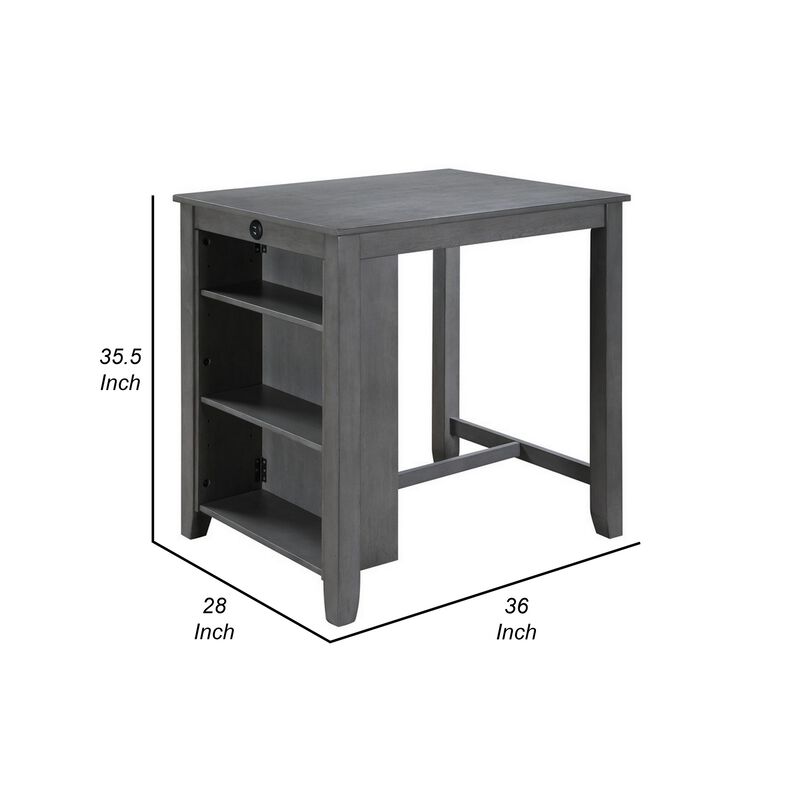 Ham 36 Inch Counter Height Small Dining Table with Shelves, USB Port, Gray - Benzara