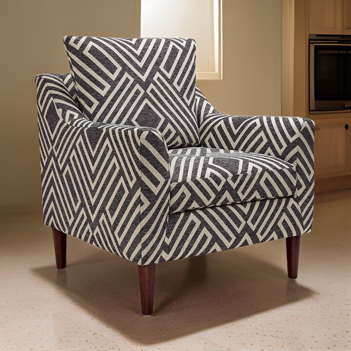 Morris Accent Chair, Gray, White Geometric Pattern, Polyester, Brown Wood -