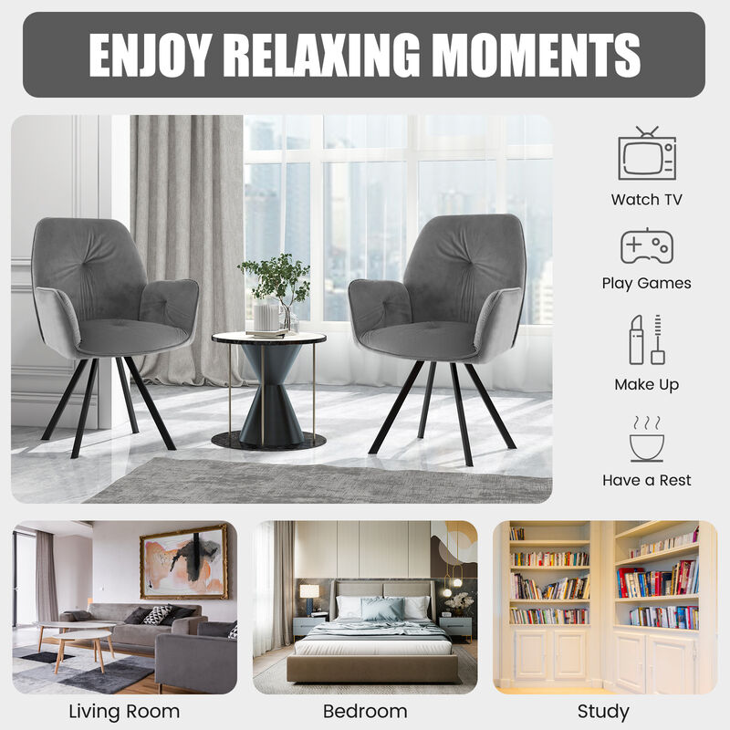 Set of 2 Swivel Accent Arm Chairs with Metal Legs and Wide Back