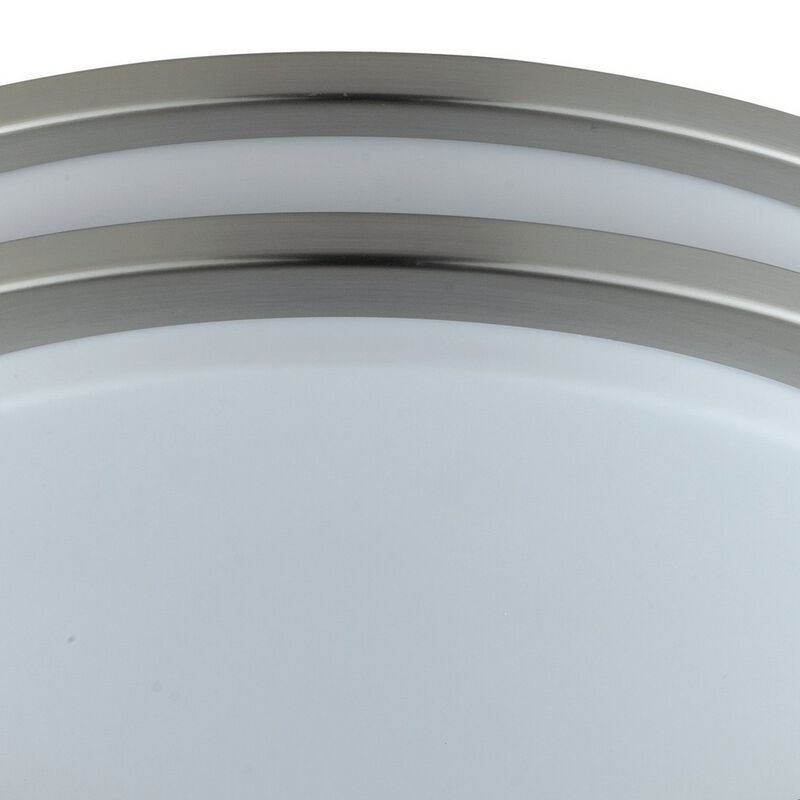 14 Inch Modern Ceiling Lamp with Frosted Acrylic Plate, Steel Trim, White-Benzara