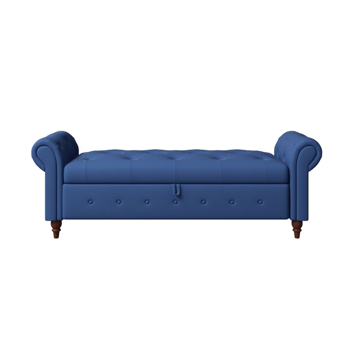 Bed Bench Navy Blue Fabric