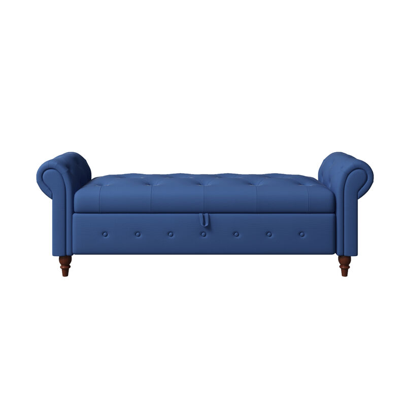 Bed Bench Navy Blue Fabric