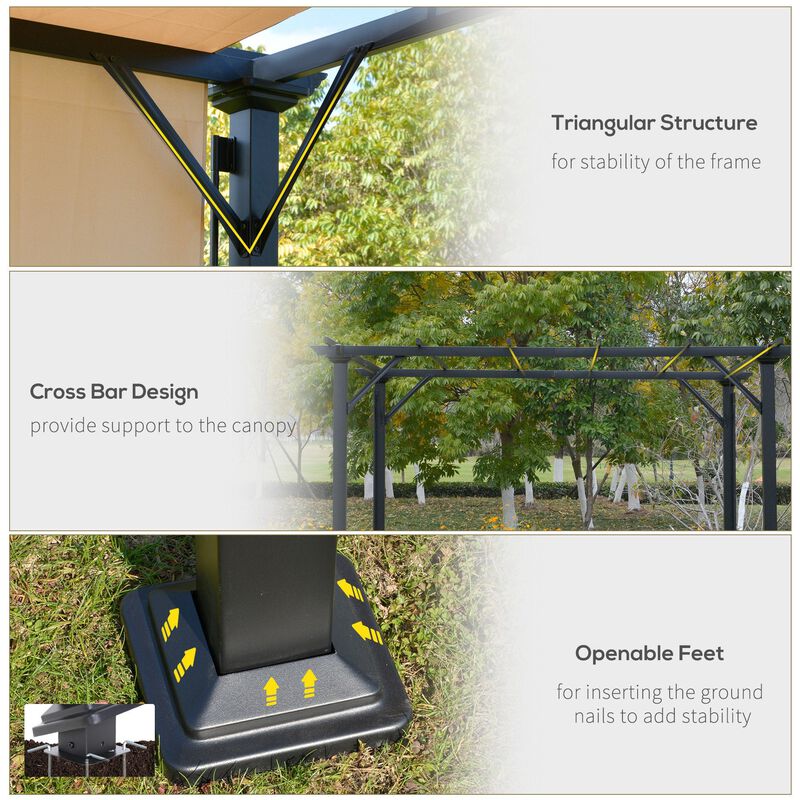 Beige Backyard Canopy: 12x10 Retractable Pergola with UV Protection