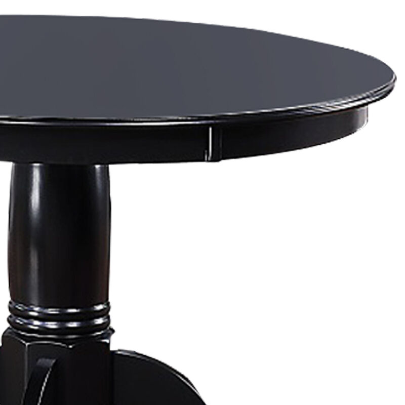 5 Piece Wooden Dining Set with Leatherette Padded Chairs, Black - Benzara