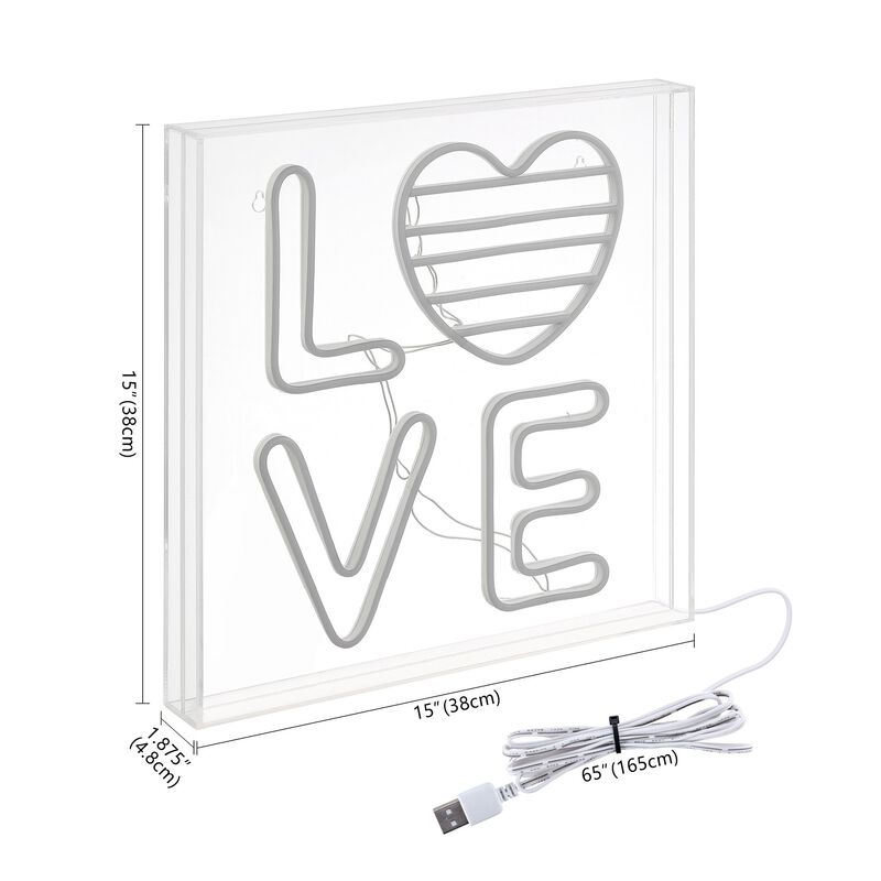 LOVE 15" Square Contemporary Glam Acrylic Box USB Operated LED Neon Light