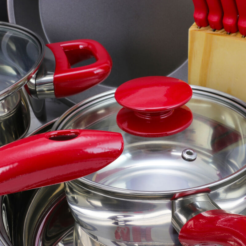 MegaChef 22 Piece Aluminum Cookware Combo Set in Red
