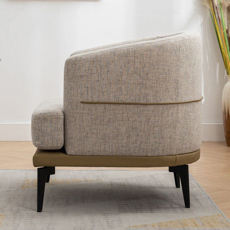 Modern Twotone Barrel Fabric Chair, Upholstered Round Armchair For Living Room Bedroom Reading Room