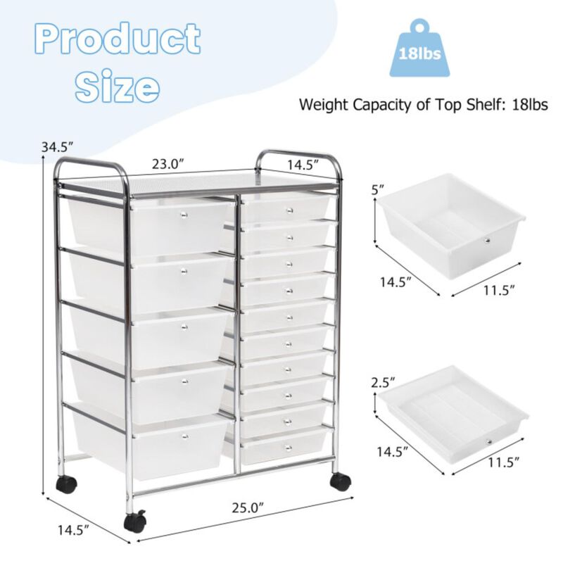 Hivvago 15-Drawer Utility Rolling Organizer Cart Multi-Use Storage