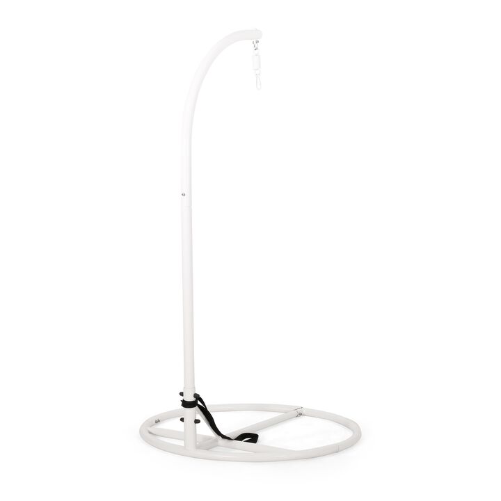 Hanging Hammock Chair Stand, 80 Inch Tall White Iron Frame Hanger Base -Benzara