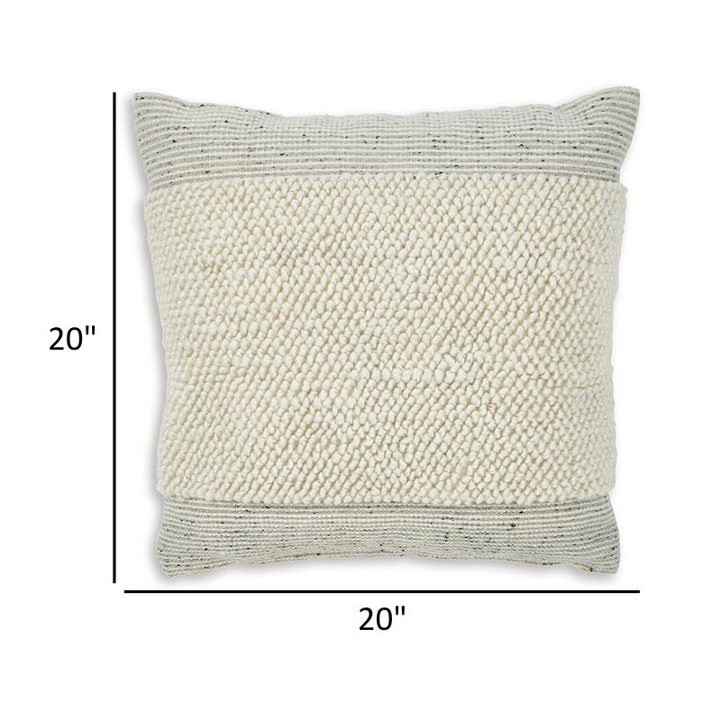 Throw Pillow Set of 4, 20 Inch, Polyester, Handwoven Stripes, Beige Cotton -