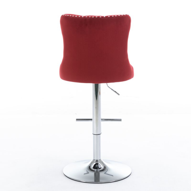 Adjustable Swivel Barstools Set in Wine Red