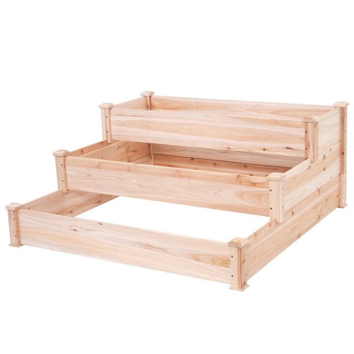 QuikFurn Solid Wood 4 Ft x 4 Ft Raised Garden Bed Planter 3-Tier