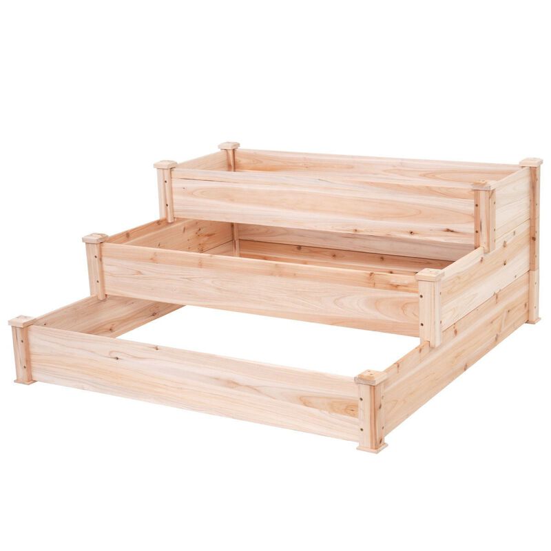 QuikFurn Solid Wood 4 Ft x 4 Ft Raised Garden Bed Planter 3-Tier