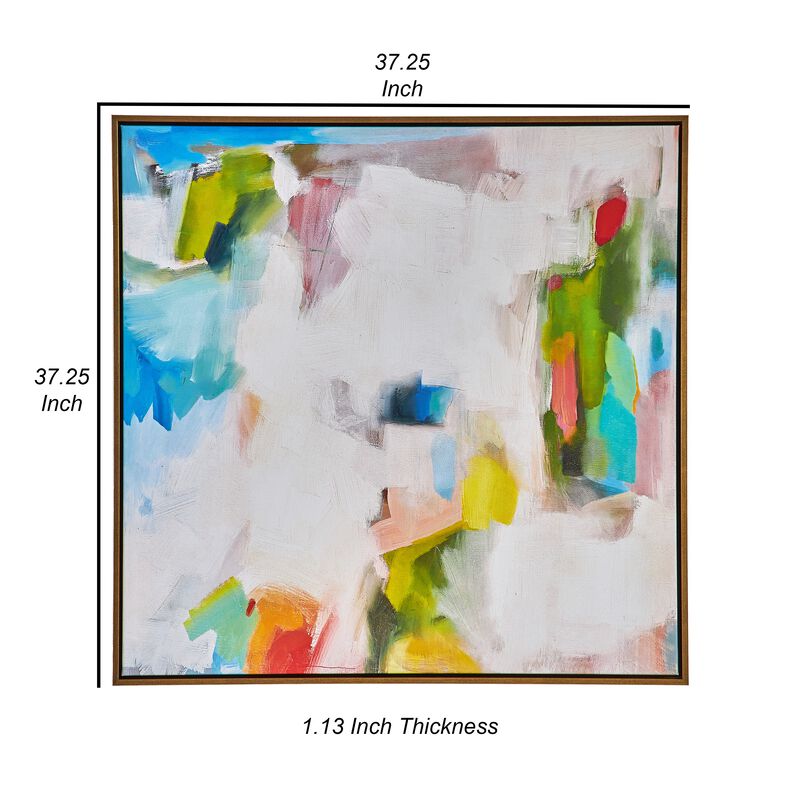 37 x 37 Handcrafted Wall Art, Isles Dream on Framed Canvas, Gold White Blue - Benzara