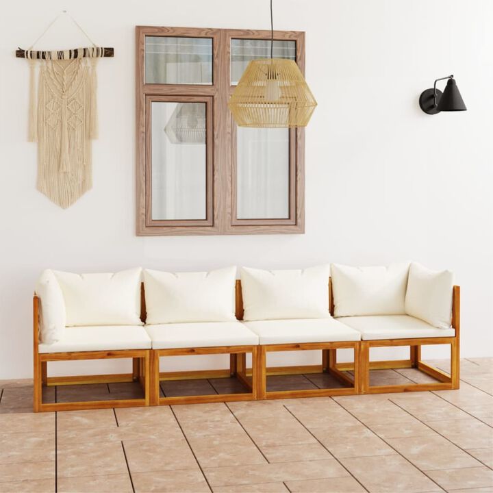vidaXL 4-Seater Garden Sofa with Cushion Cream Solid Acacia Wood