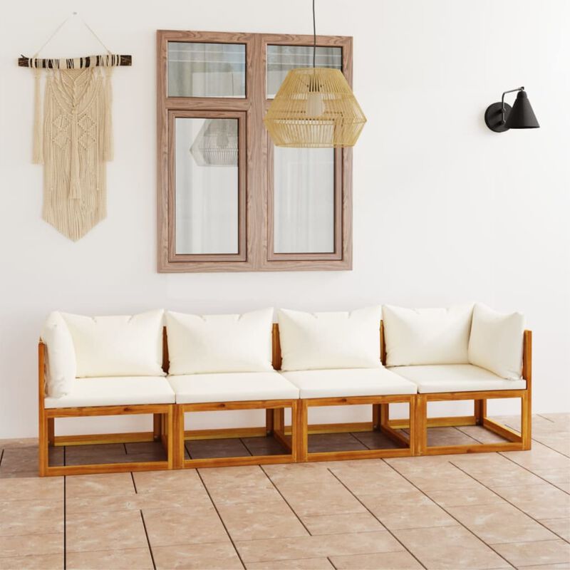 vidaXL 4-Seater Garden Sofa with Cushion Cream Solid Acacia Wood