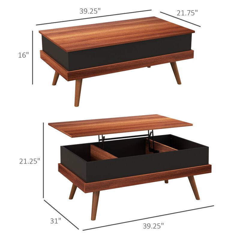 Walnut Lift-Top Coffee Table: Hidden Compartments