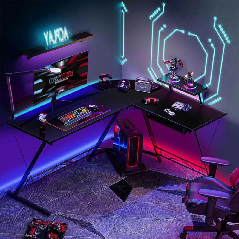 Hivvago L Shaped Computer Desk Home Office Workstation with Movable Monitor Stand