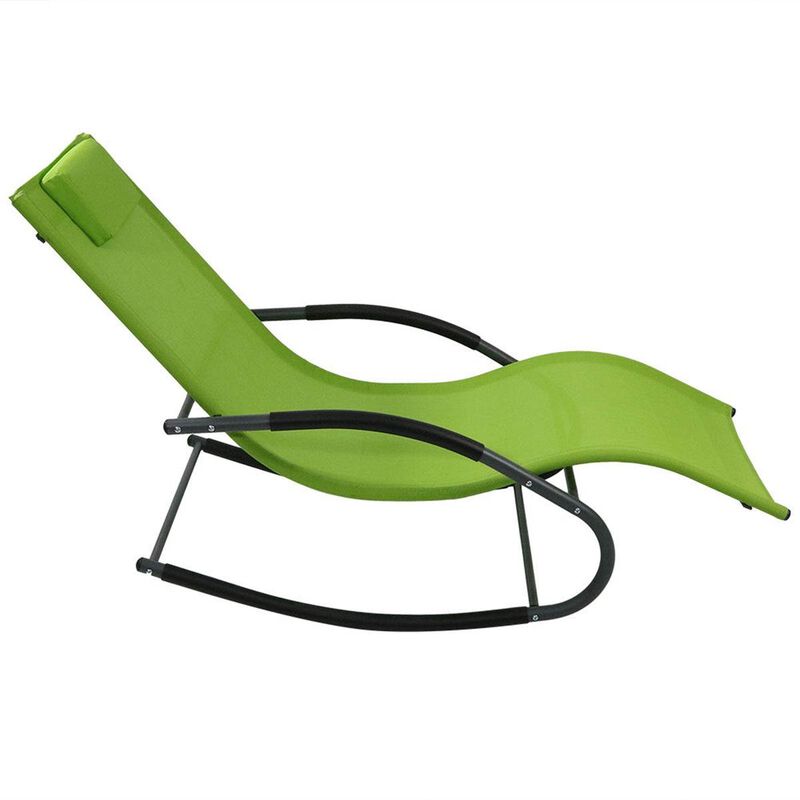 Hivvago Modern Green Rocking Chaise Lounge Chair Patio Lounger with Pillow