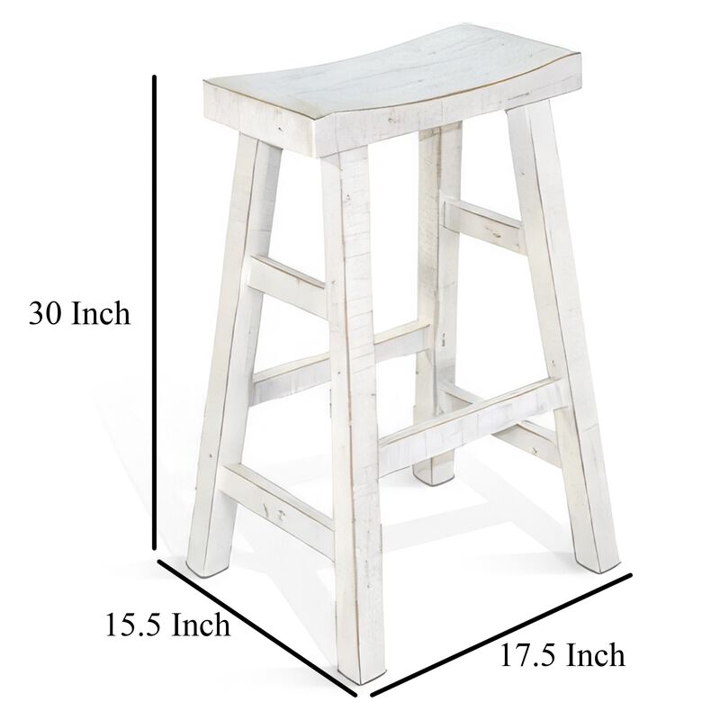 Rena Bar Stool Set of 2, Saddle Style Seat, White Sand Mahogany Wood - Benzara