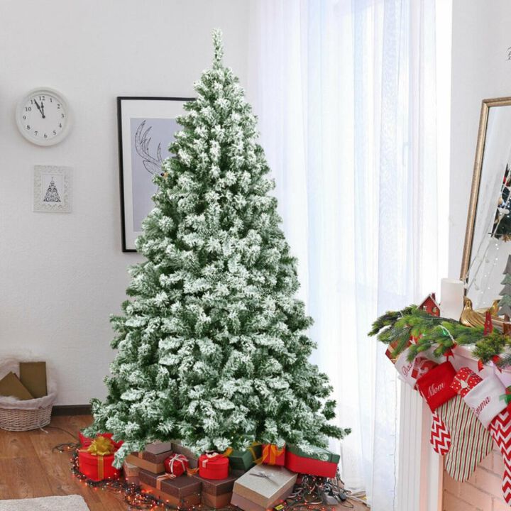 Hivvago 6 Feet Snow Flocked Artificial Christmas Tree Hinged with 928 Tips