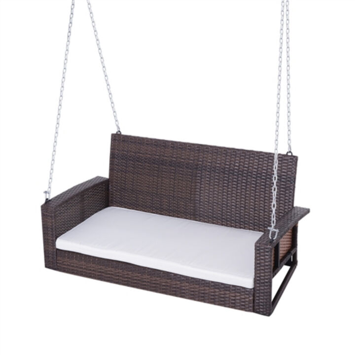 Wicker Porch Swing Hanging Chain with Padded Cushion
