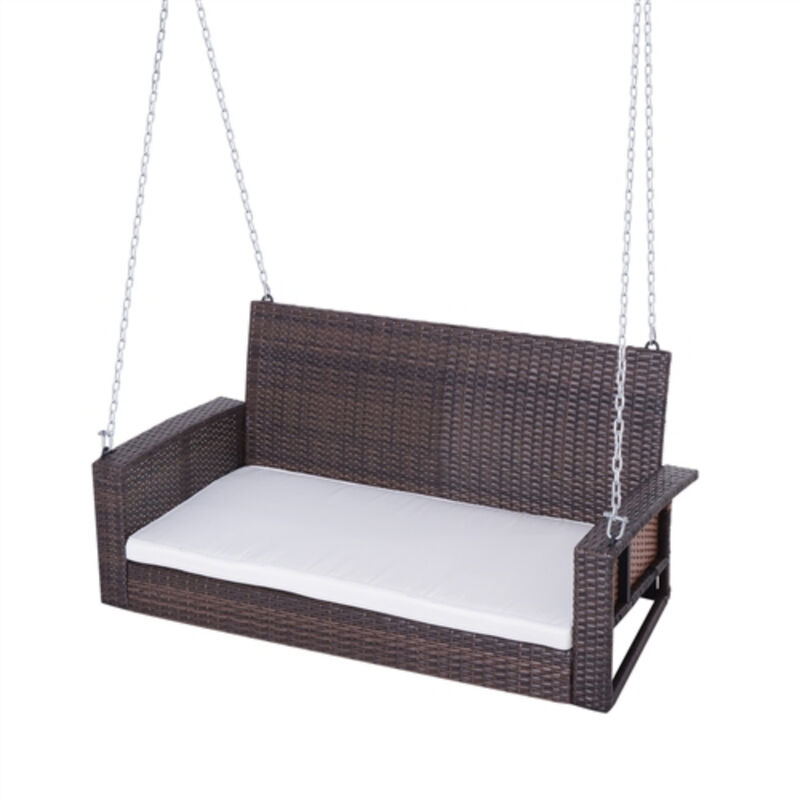 Wicker Porch Swing Hanging Chain with Padded Cushion