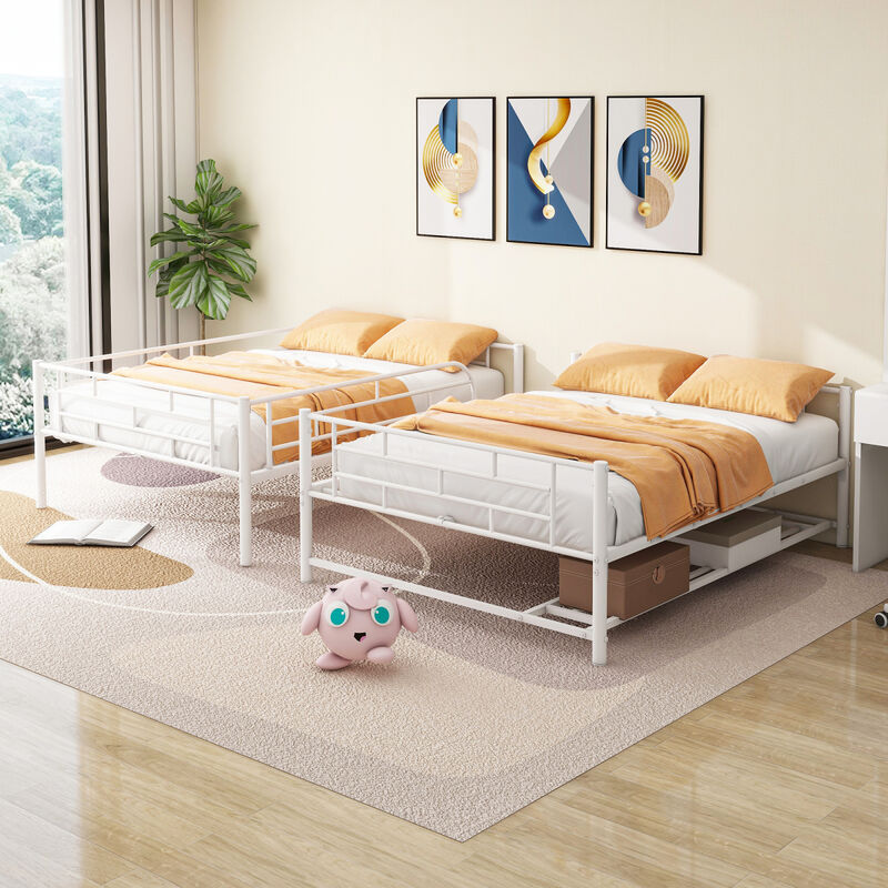 Full Over Full Metal Bunk Bed With Shelf And Guardrails