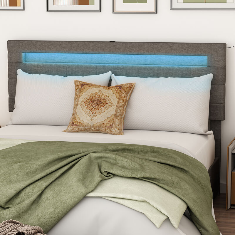 FUFU&GAGA Grey Upholstered Full-Size Bed Frame with Storage Drawers (65.4" W x 82.7" L x 42.1" H),Grey