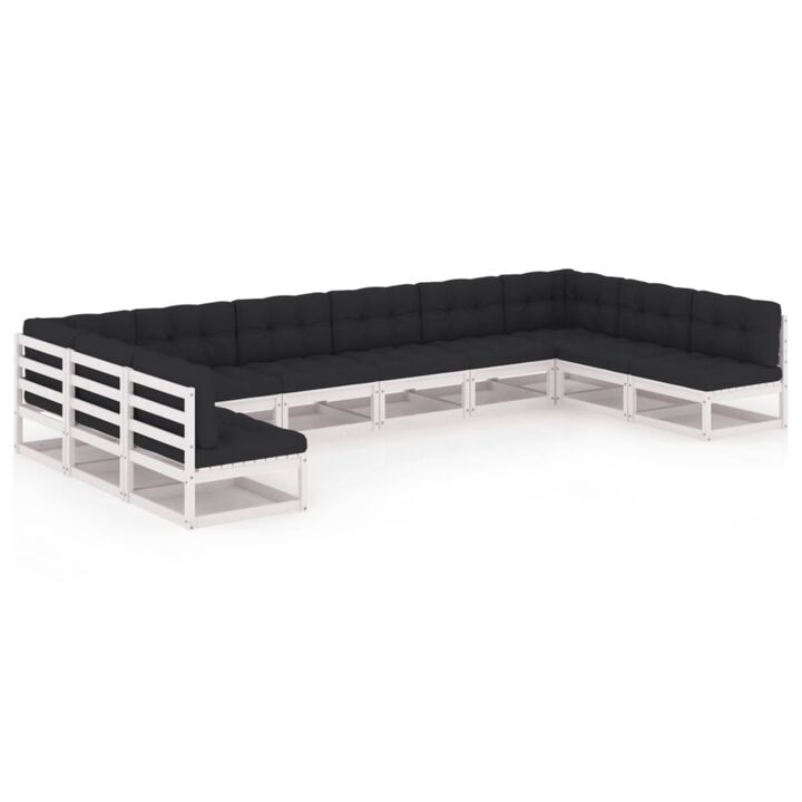 vidaXL 10 Piece Garden Lounge Set with Cushions White Solid Pinewood